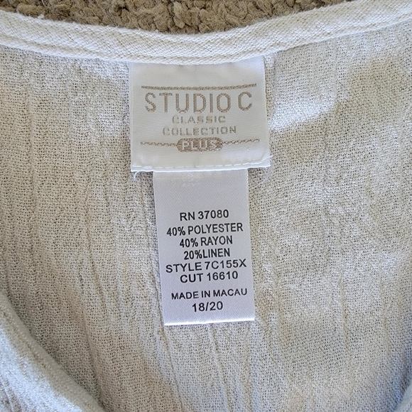 Studio C Shirt Classic Collection Button Down linen blend Plus 18/20 women's - Picture 2 of 7